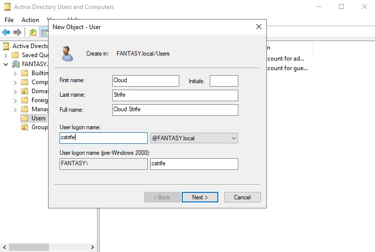 Active Directory User 1 Creation