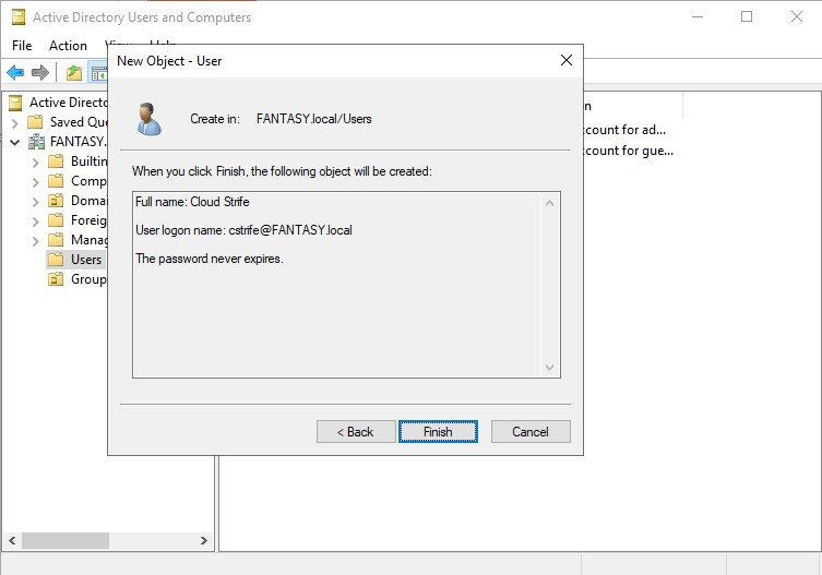 Active Directory User 1 Finished