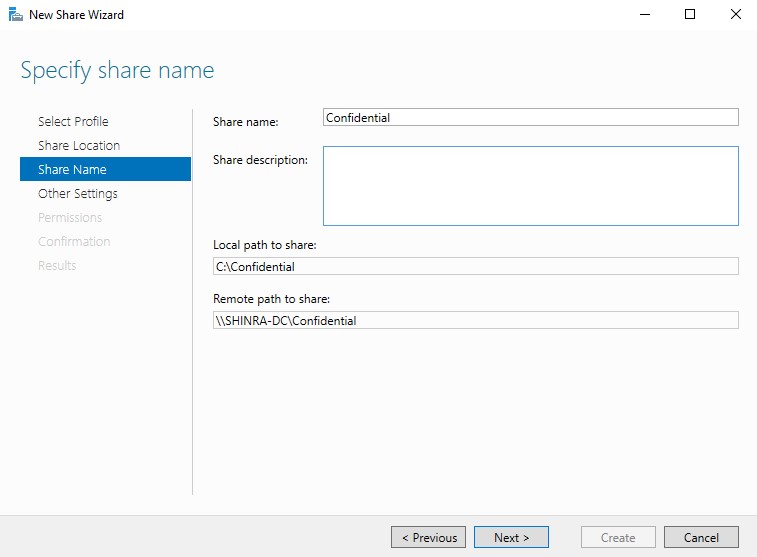 New Share Wizard Name