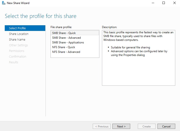 New Share Wizard Profile