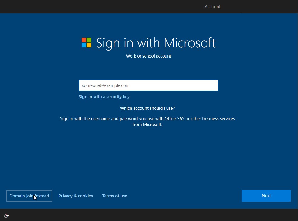 Windows 10 Setup Join Domain