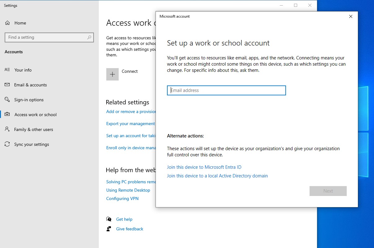 Windows 10 Join Domain Connect