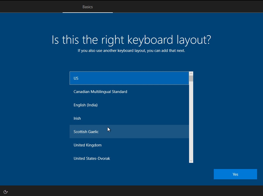 Windows 10 Setup Keyboard