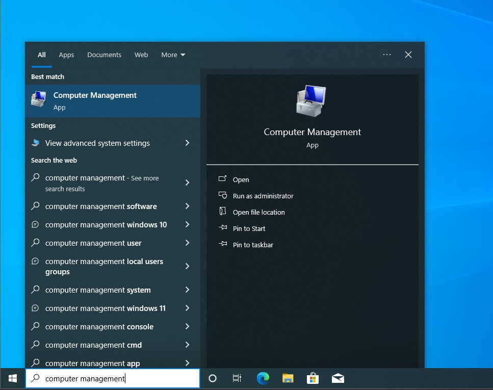 Windows 10 Search Computer Management