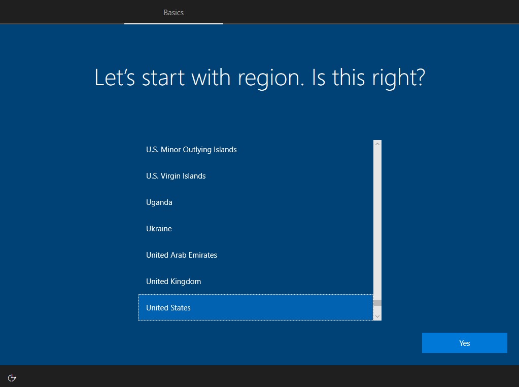 Windows 10 Setup Region