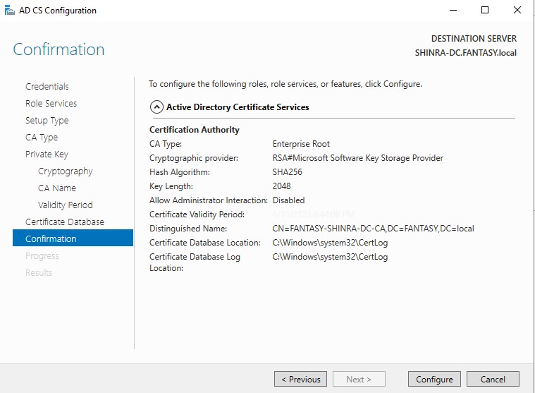 AD CS Configuration Confirmation