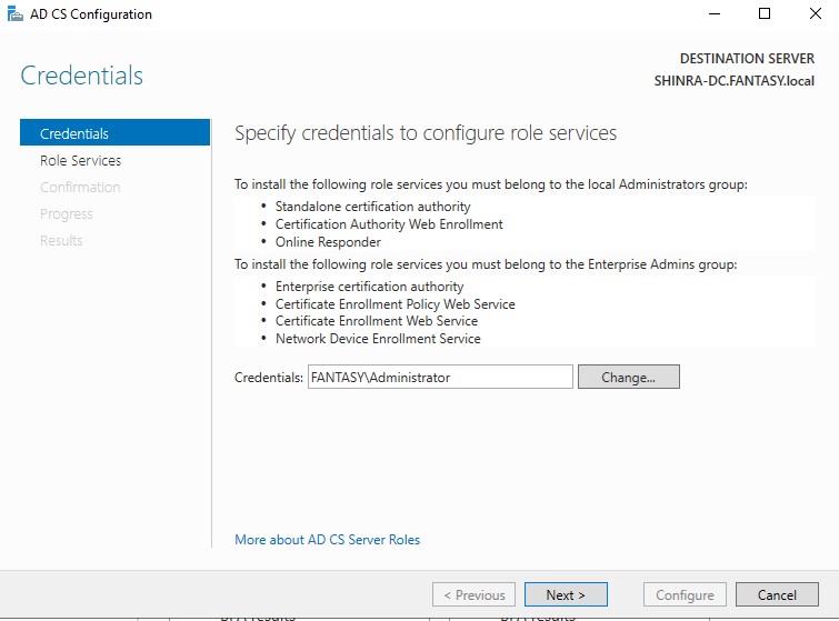 AD CS Configuration Credentials