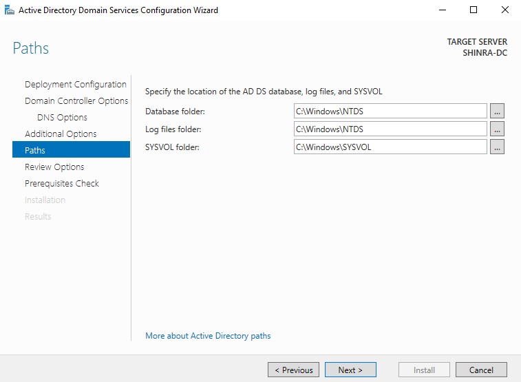 DC Configuration Wizard Additional Options