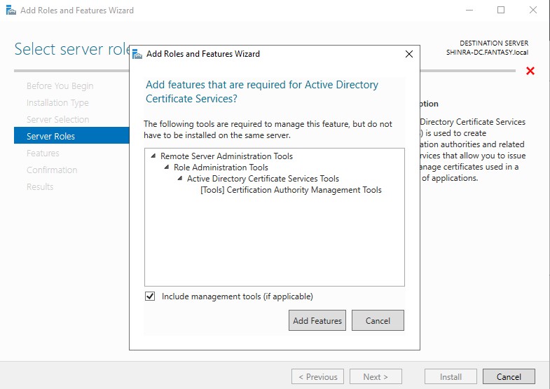 Server Roles and Features Wizard Server Roles