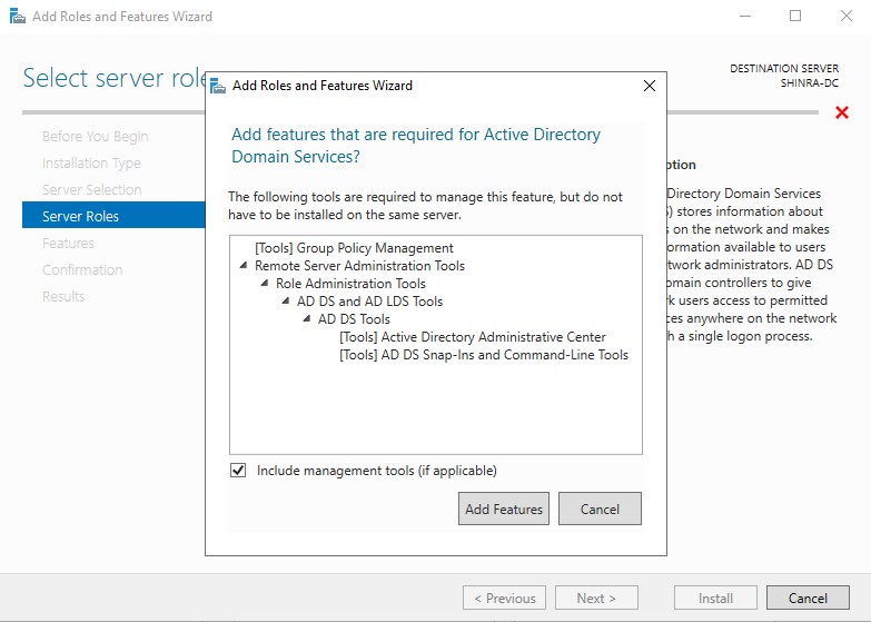 Server Roles and Features Wizard Domain Controller