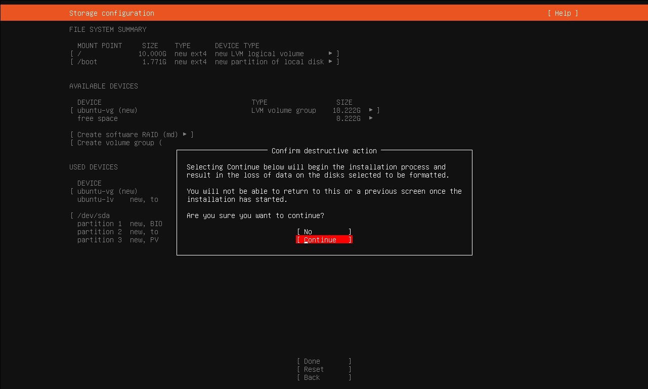 Ubuntu Setup Storage Confirmation