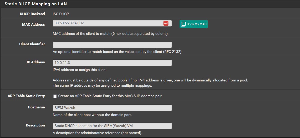 Example DHCP Static Allocation