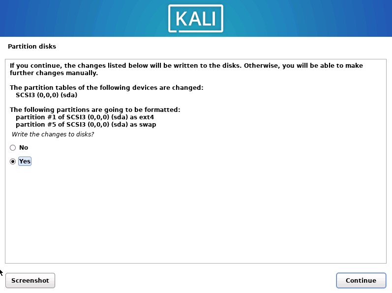 Kali Install Confirm
