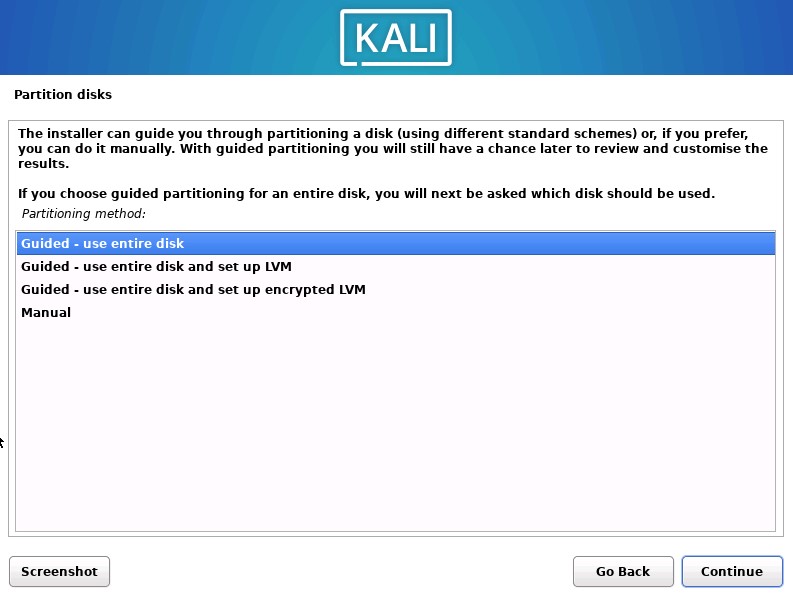 Kali Install Entire Disk