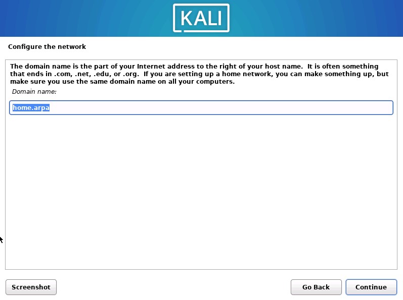 Kali Install Domain Name