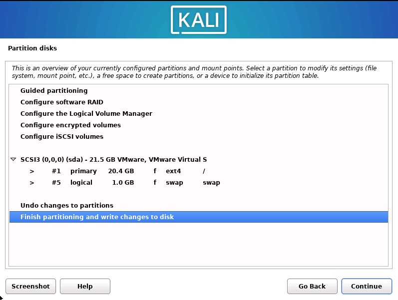 Kali Install Finish