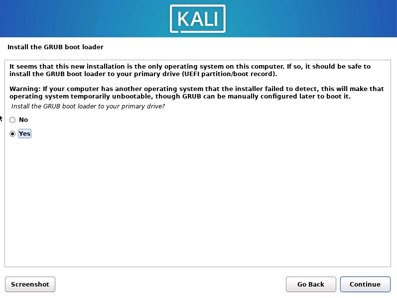 Kali Install Grub Boot Loader