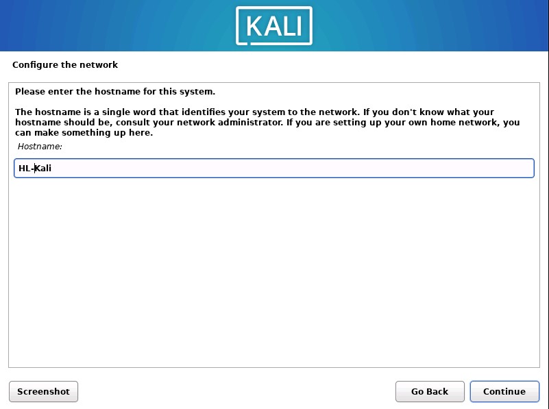 Kali Install Hostname