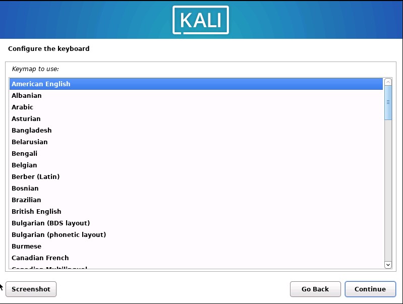 Kali Install Keyboard