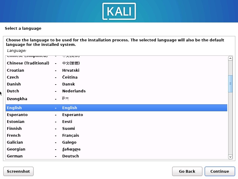 Kali Install Language