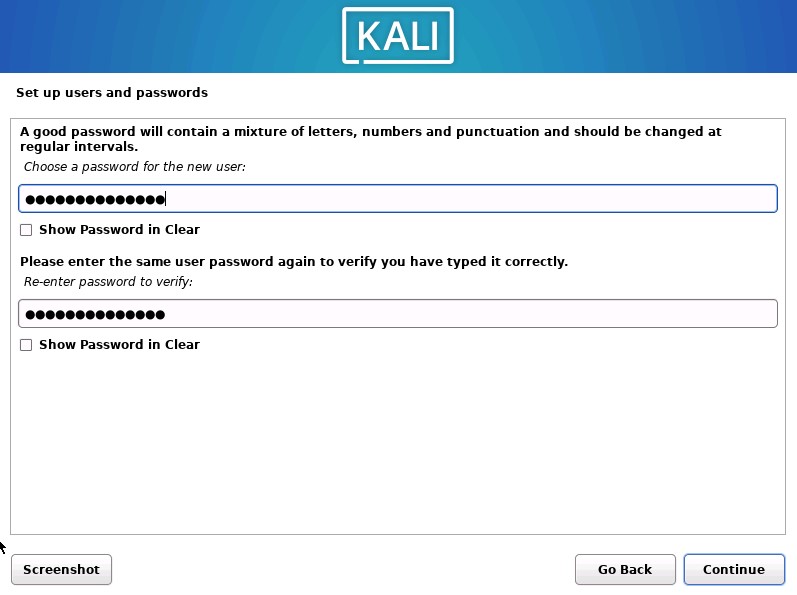 Kali Install Password