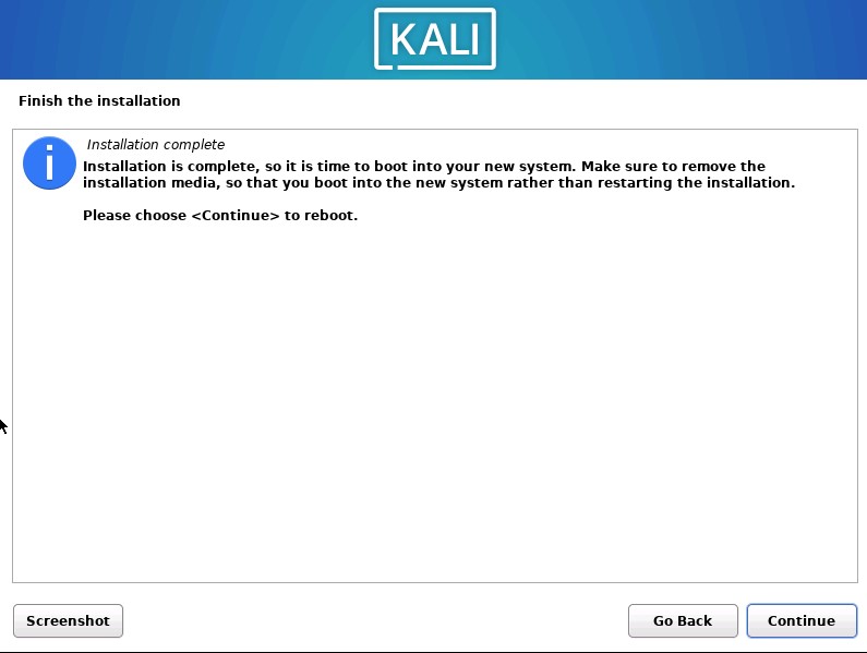 Kali Install Reboot