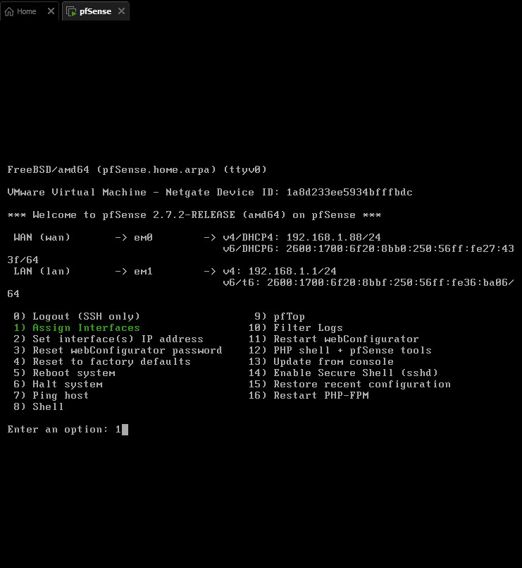 pfSense Command Line Assign Interfaces