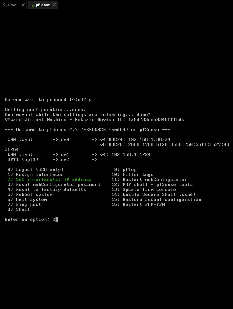 pfSense Command Line Set IP addresses