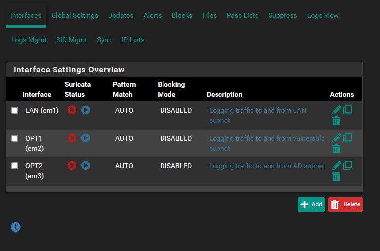 Suricata Disabled Interface Rules