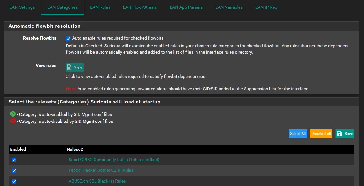 Suricata Select All Rule sets