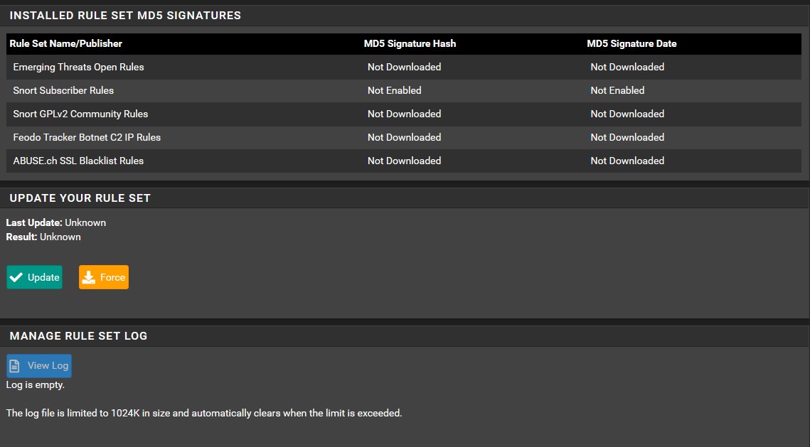 Suricata Update Page with Rules