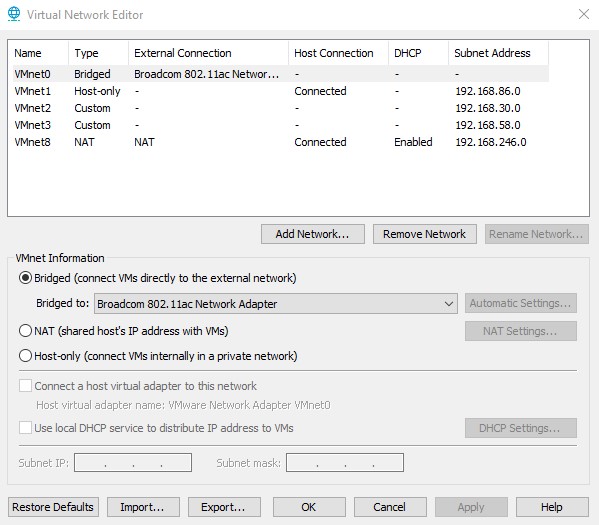 VMWare VMnet0 Configuration