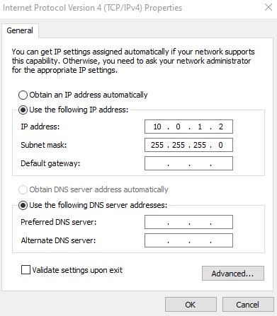 VMnet1 Adapter IPv4 Properties