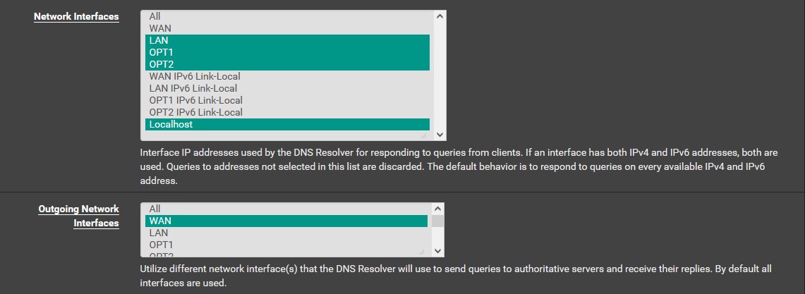 DNS Resolver Network Interfaces